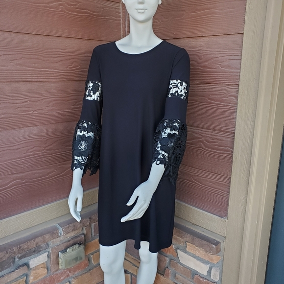 Alfani Lace Sleeve Pullover Midi Dress Size 8 Women's Black Stretch A-Line NWOT - Picture 13 of 16